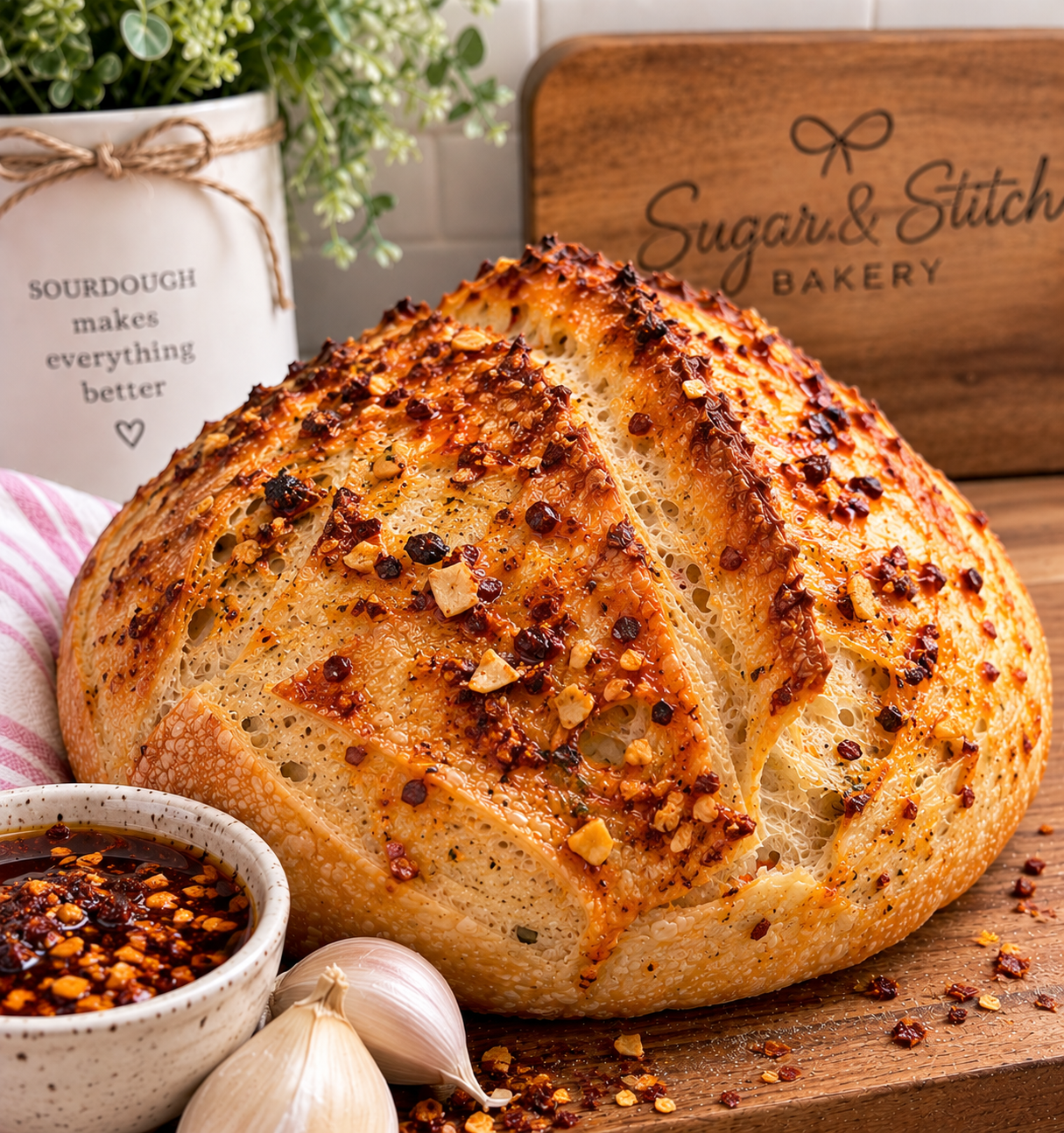 Garlic Chili Oil Crunch Sourdough